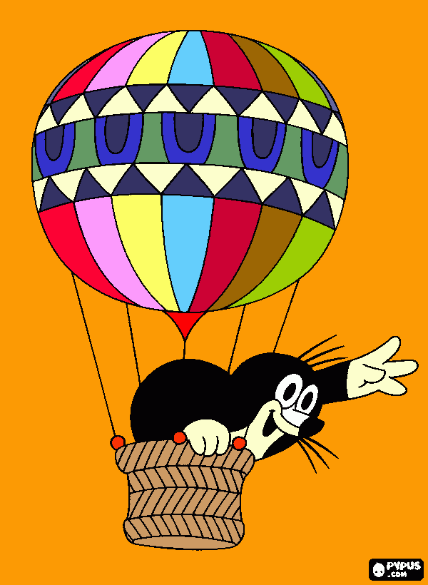 Little mole flying in air baloon coloring page