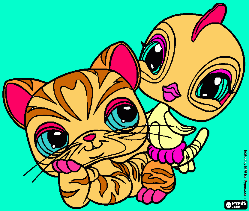 lps cat and bird coloring page