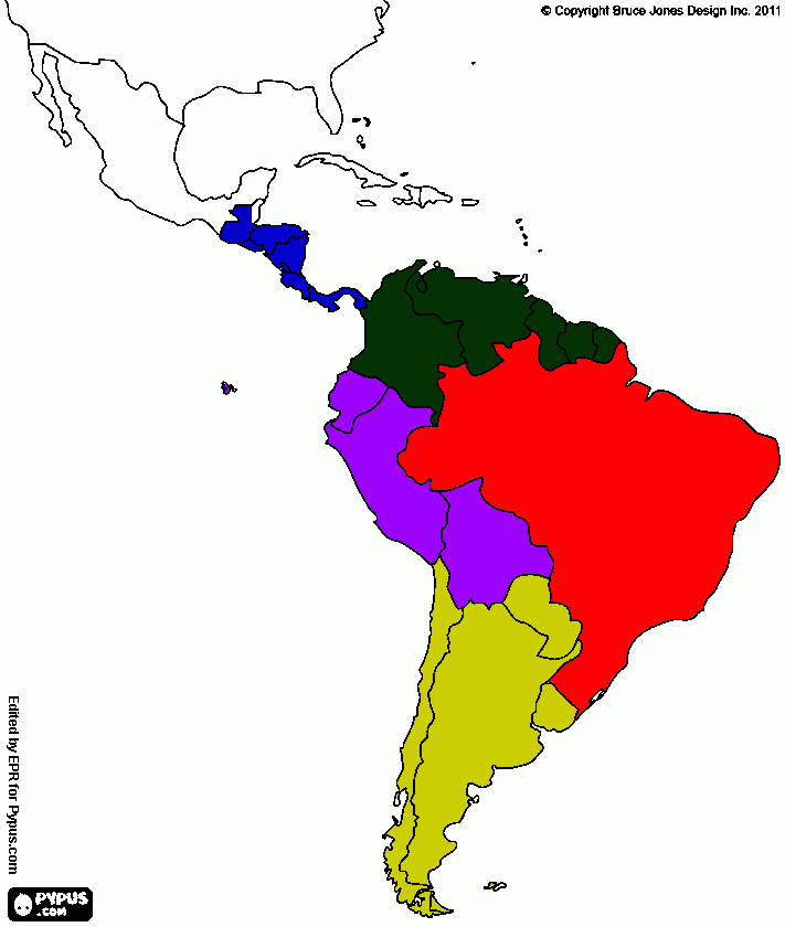 Map plan for South America coloring page