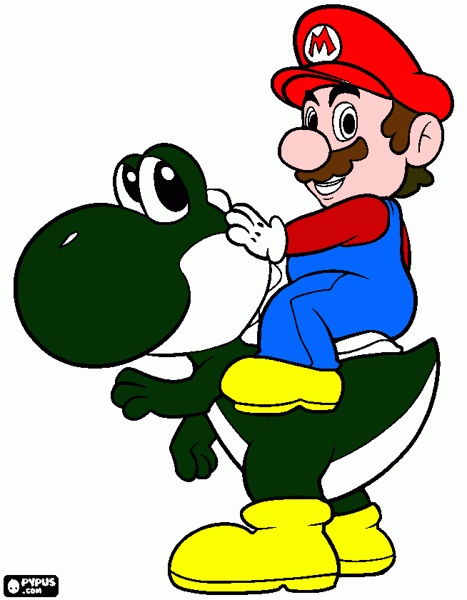 Mario on Yoshi coloring page