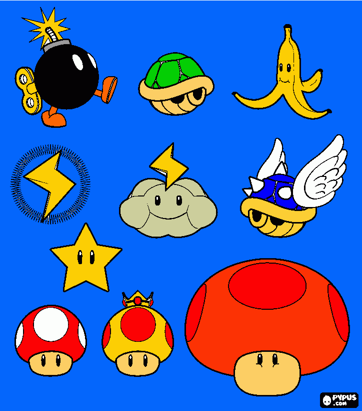 Mario Power ups coloring page