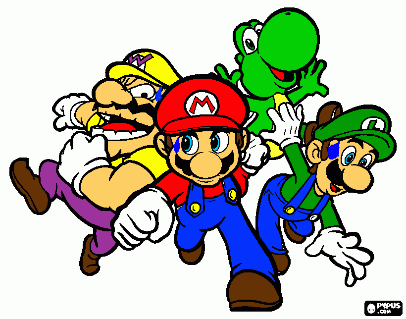 Mario,Luigi,Yoshi,and Wario racing coloring page
