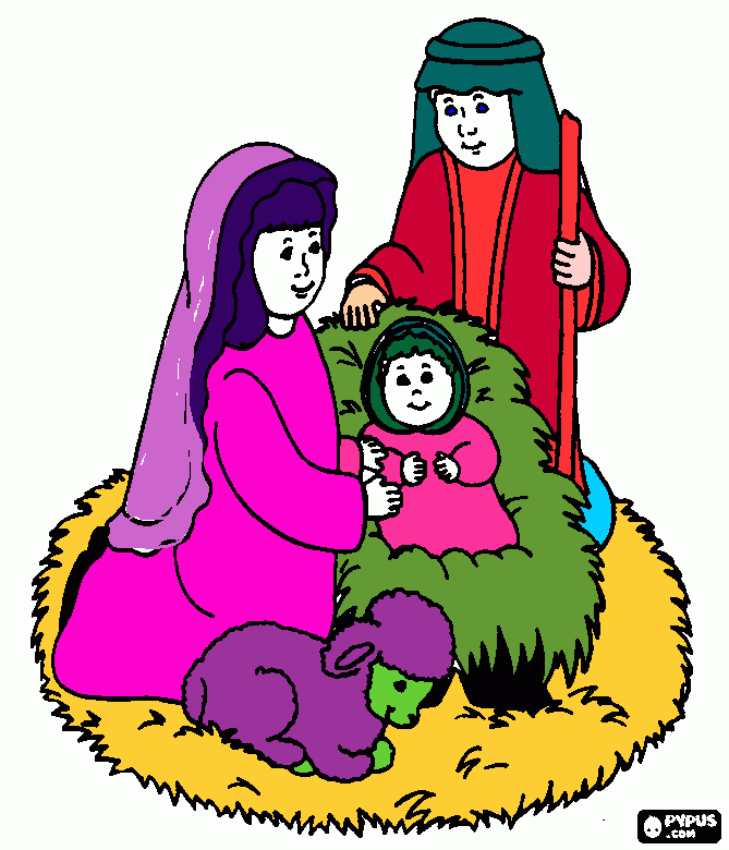 Mary, Joseph and Baby Jesus coloring page
