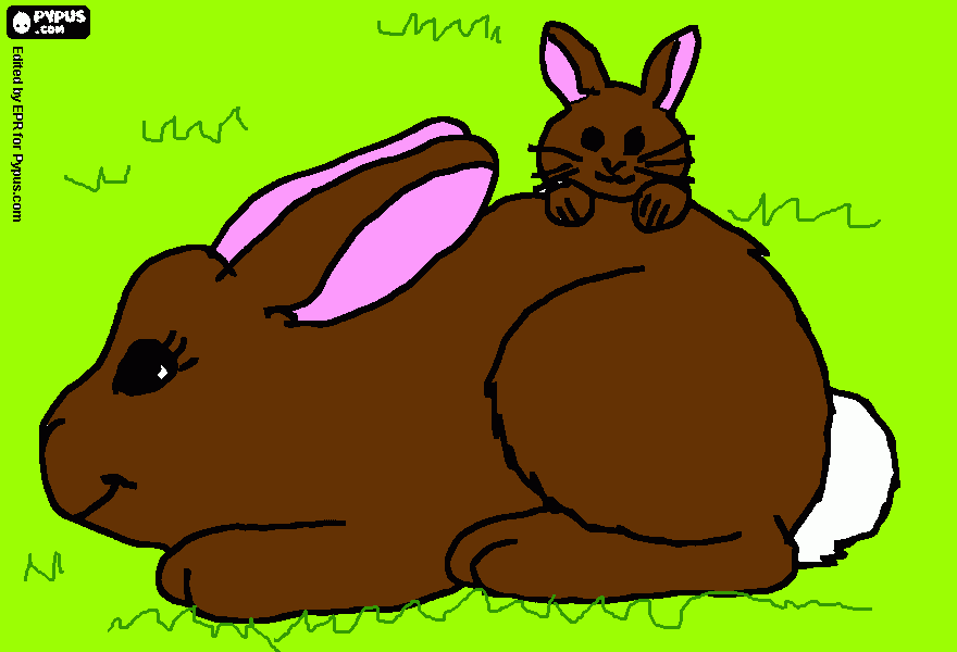 Mother bunny with her  baby coloring page