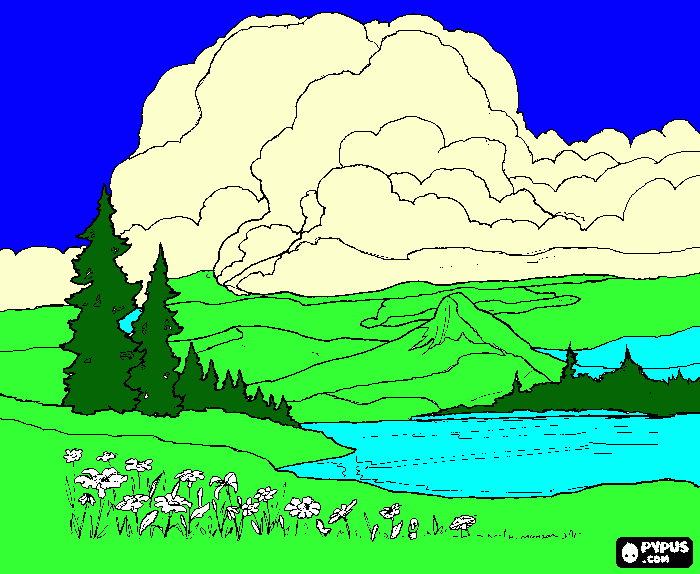 mountain and lake coloring page