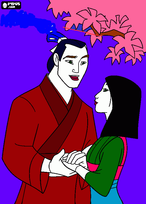 Mulan and Shang a happy couple coloring page