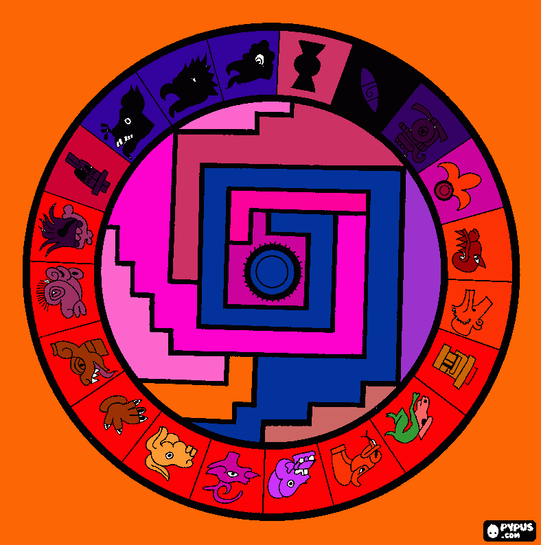 Mystical Aztec Calendar coloring page