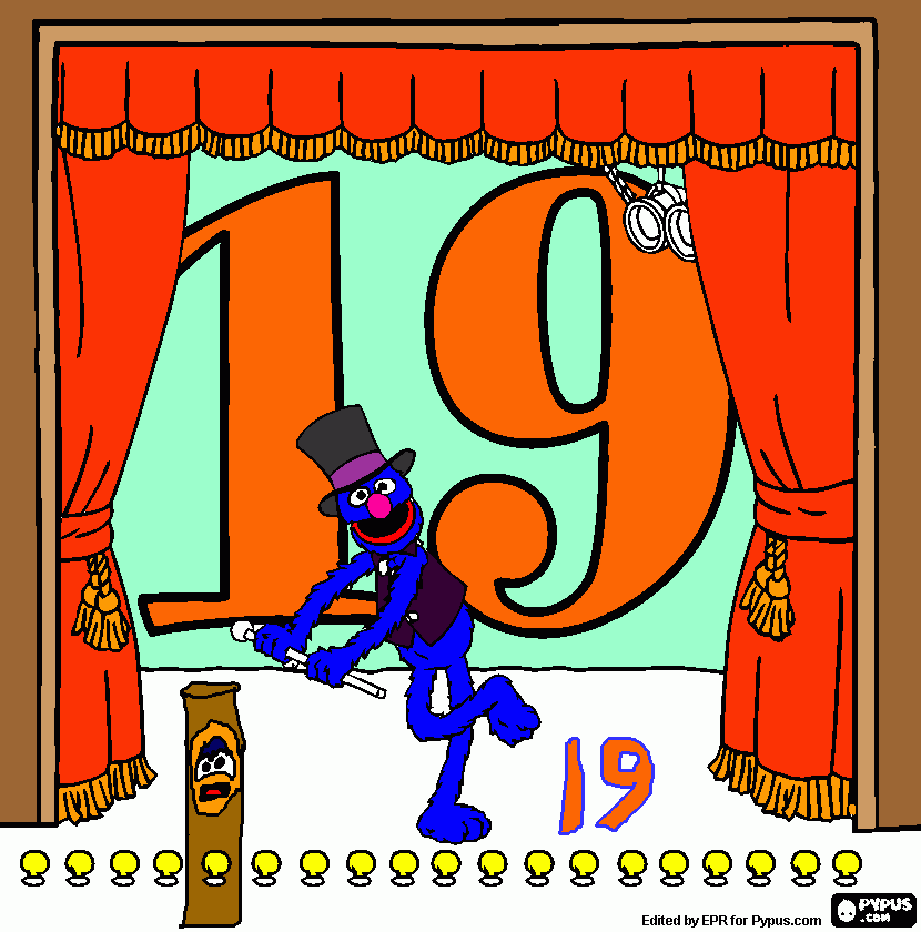 Number 19 and Grover the actor at the theater with nineteen lights coloring page