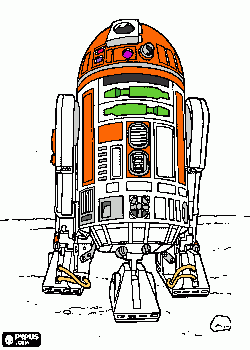Orange and green R2 unit coloring page
