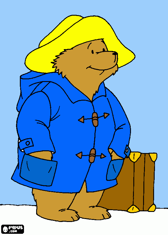 Paddington Bear with luggage coloring page