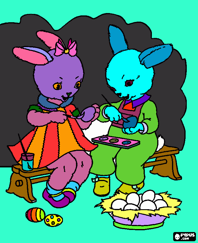 painting easter eggs coloring page
