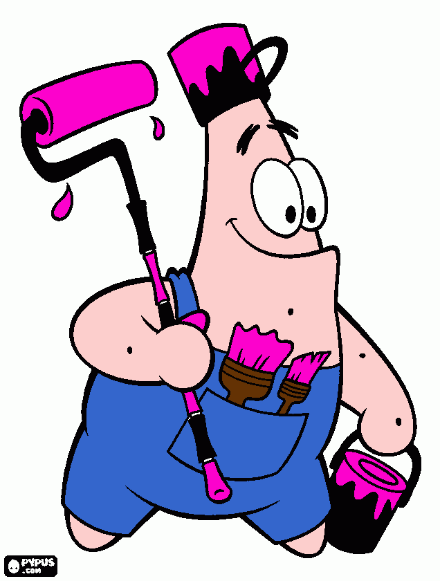 patrick with black and pink paint coloring page