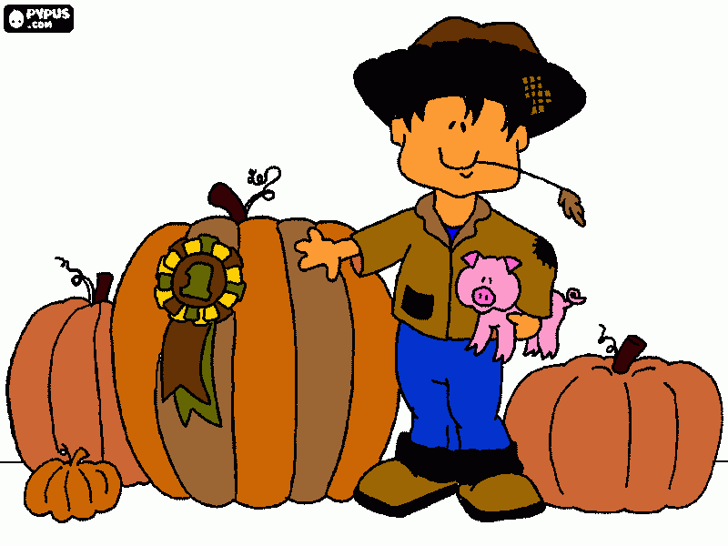 Peasant with Pig and Pumpkins coloring page