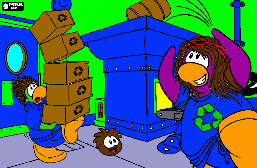 penguin recycling coloring page