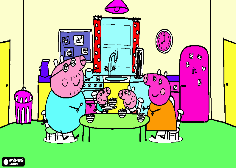 Peppa at breakfast coloring page