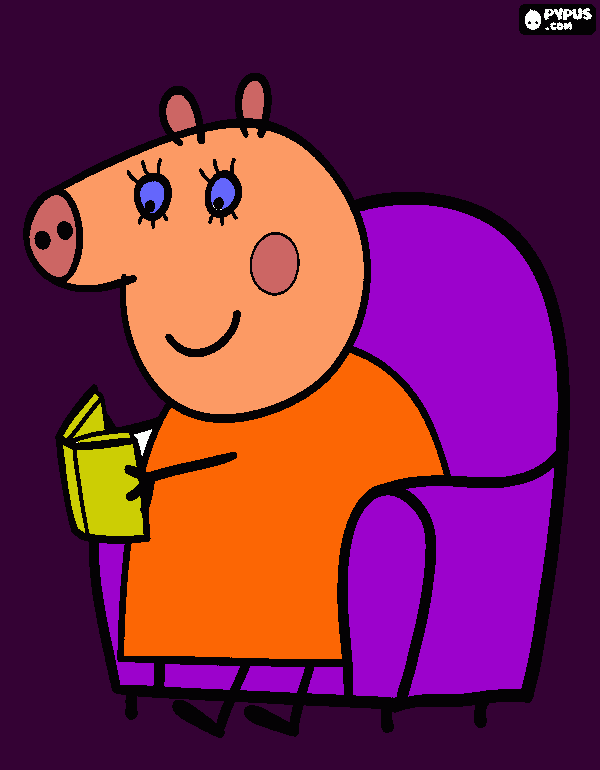 Peppa Pig reading a book coloring page
