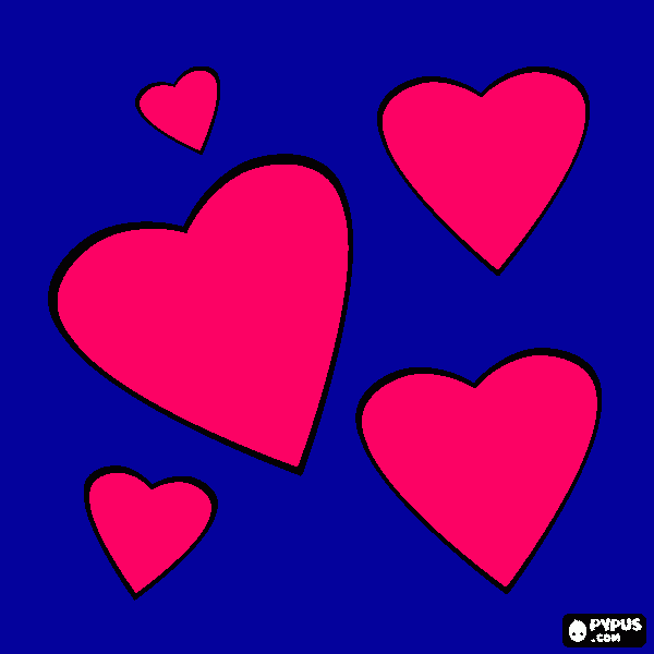 pink hearts blue background coloring page