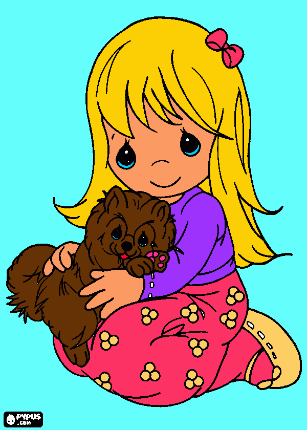 Precious Moments- girl holding kitten  coloring page
