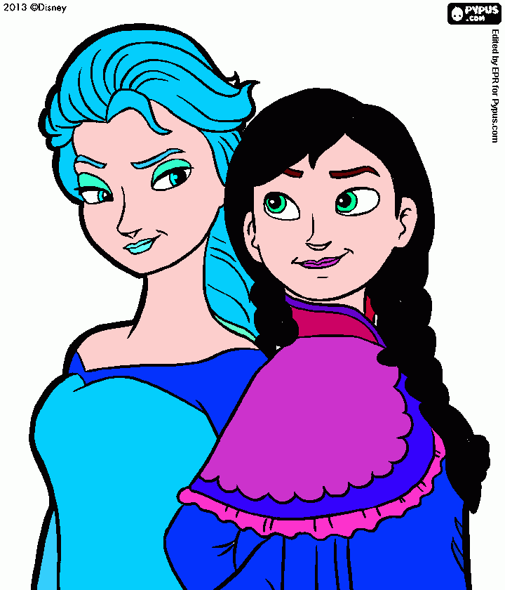 princesses elsa and anna from frozen coloring page