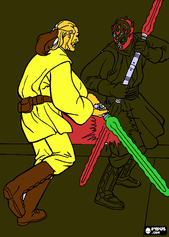 qui gon and darth maul fighting coloring page