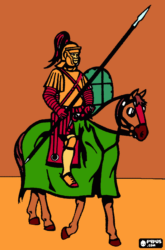 Roman solider on horsebackwith lance and sheild coloring page