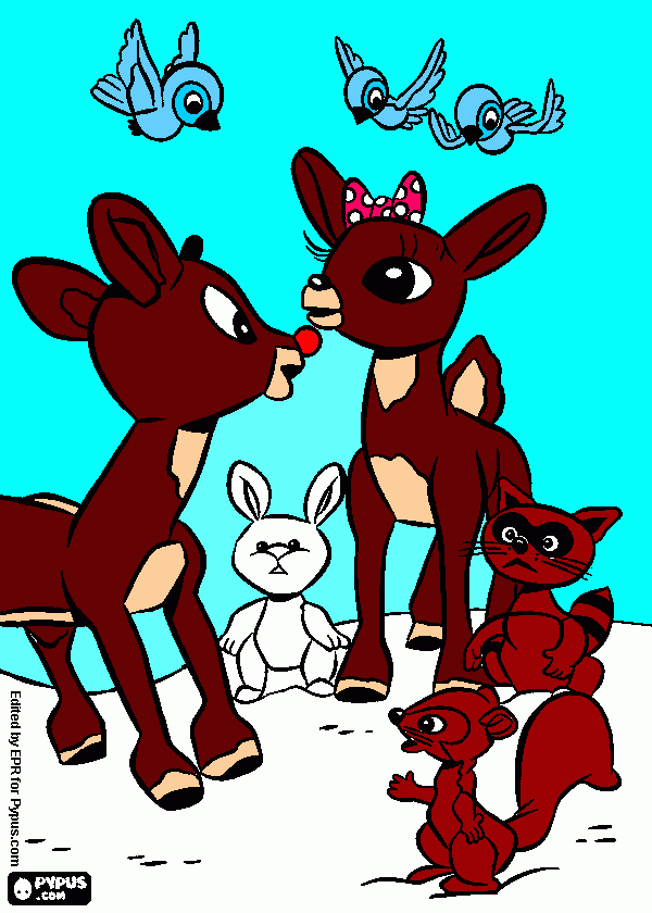 Rudolph and Clarice in the forest coloring page