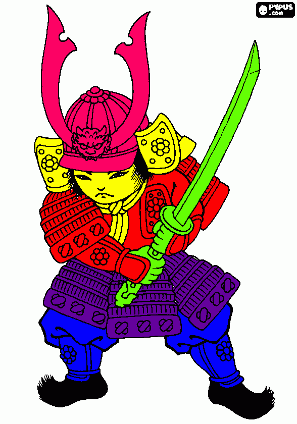 Samurai warrior with the classic armor in Feudal Japan  coloring page