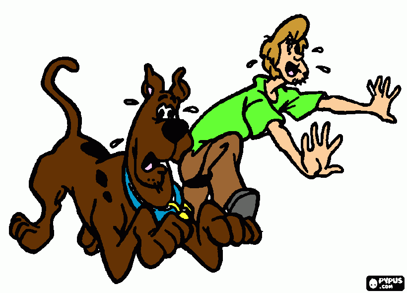 Scared Scooby and Shaggy coloring page