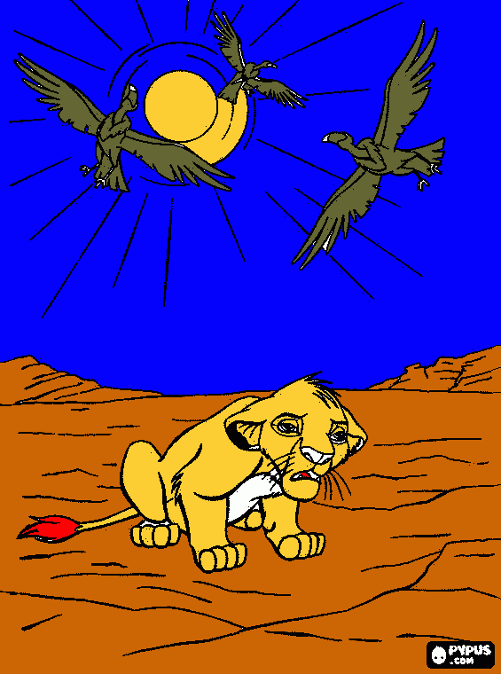 simba after running away from scar coloring page
