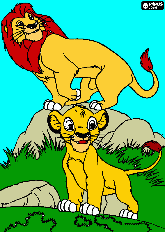 Simba with his father Mufasa coloring page