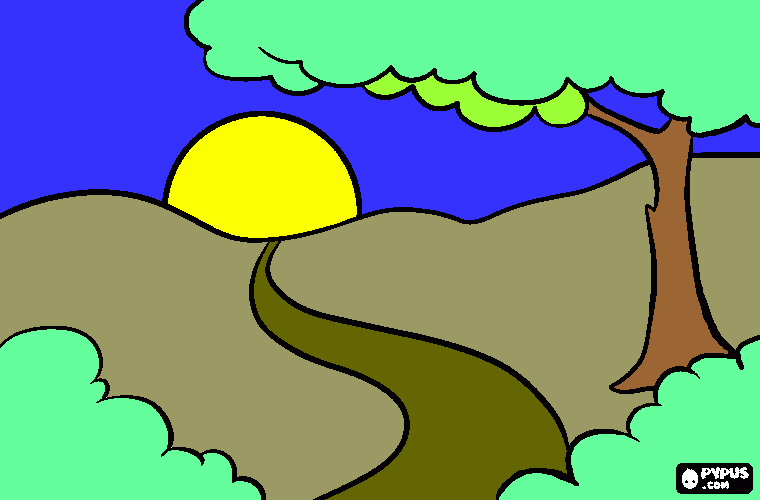 small mauntain a trees  with sun coloring page