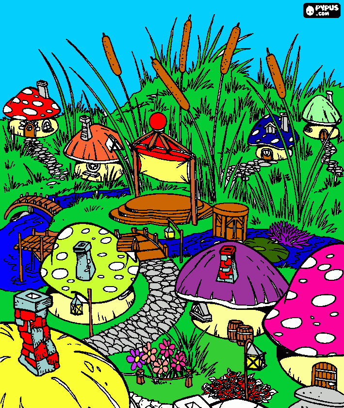 smurfs village coloring page