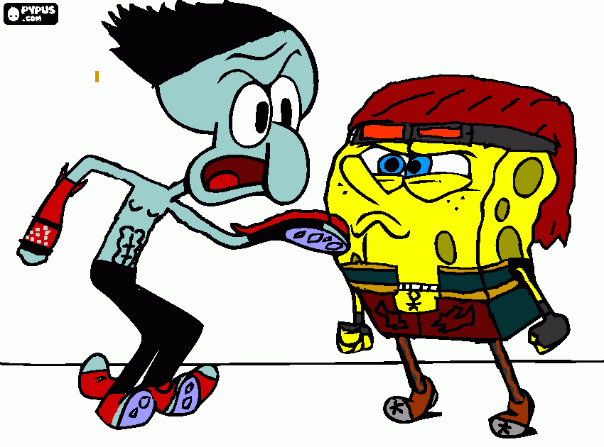 Spongebob VS Squidward (Hwoarang VS Jin) coloring page