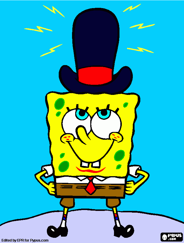 SpongeBob wearing a funny cowboy hat!  coloring page