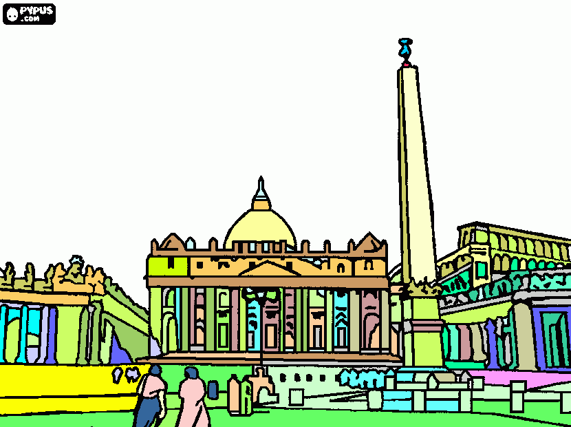 St. Peter's Square in Vatican City with St. Peter's Basilica in the background coloring page coloring page