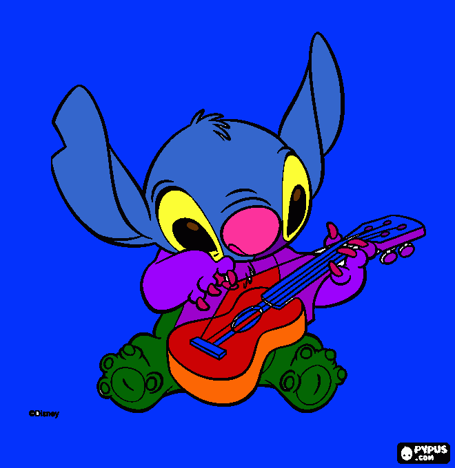 Stitch playing ukulele coloring page