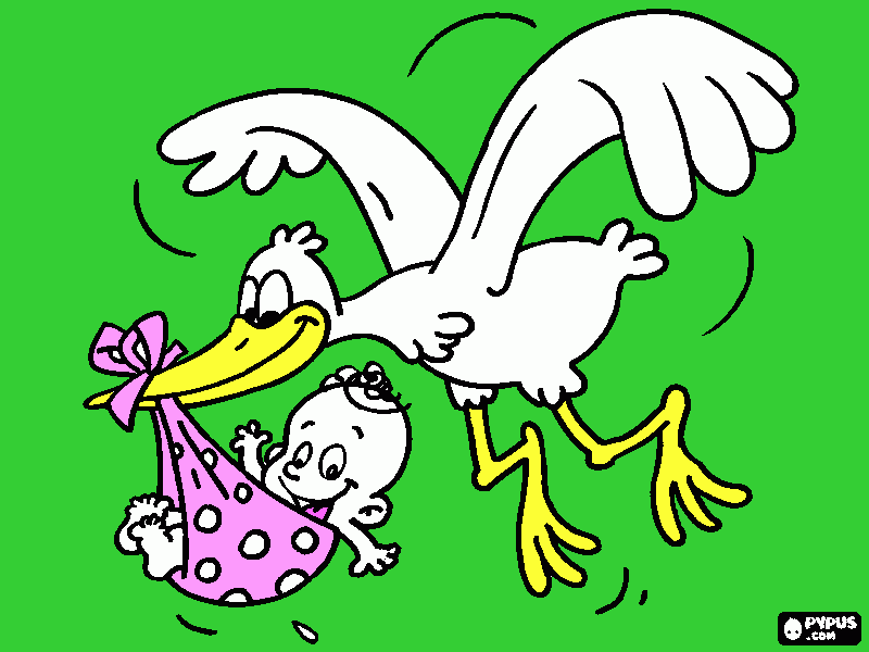 Stork carrying baby coloring page