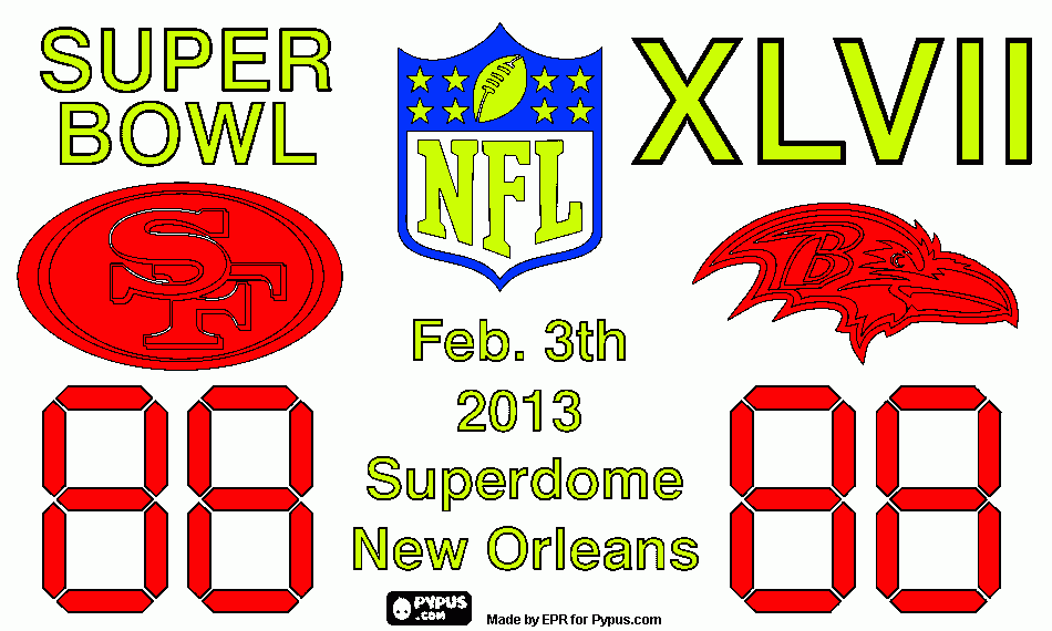 Super Bowl 2013. San Francisco 49ers vs. Baltimore Ravens coloring page