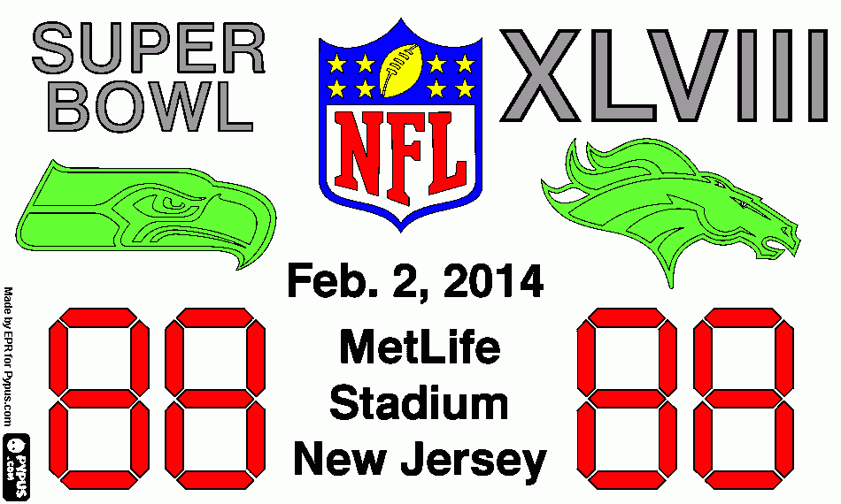 Super Bowl 2014. Seattle Seahawks vs Denver Broncos coloring page
