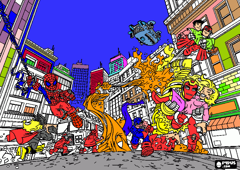 Super heroes squad coloring page