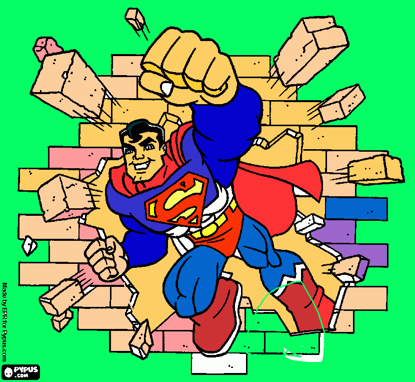 Superman punches coloring page