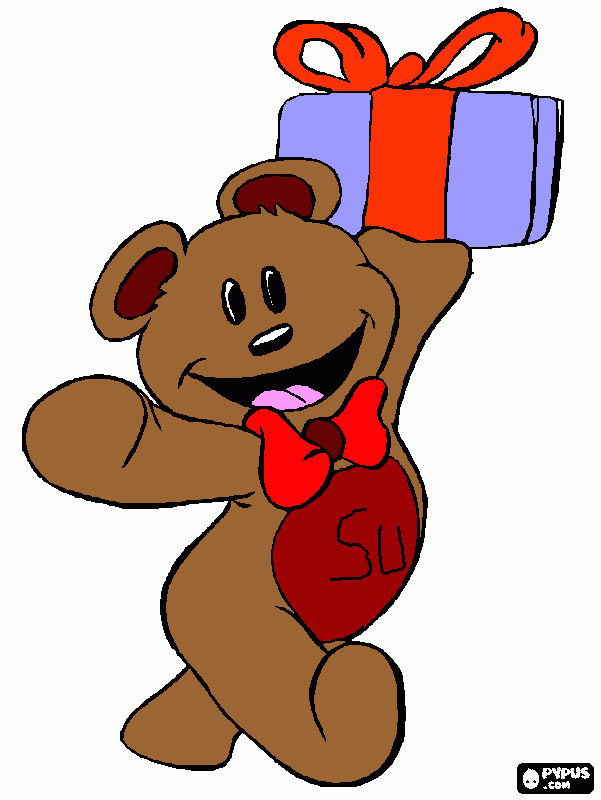 teddybear with present for you and your mom ! coloring page