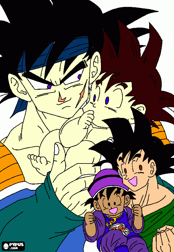 Tenny and baby Ted + Goku and baby Brohan coloring page