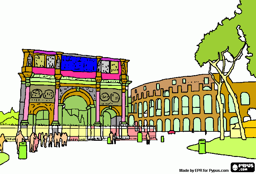 The Arch of Constantine and the Colosseum in Rome, Italy coloring page coloring page