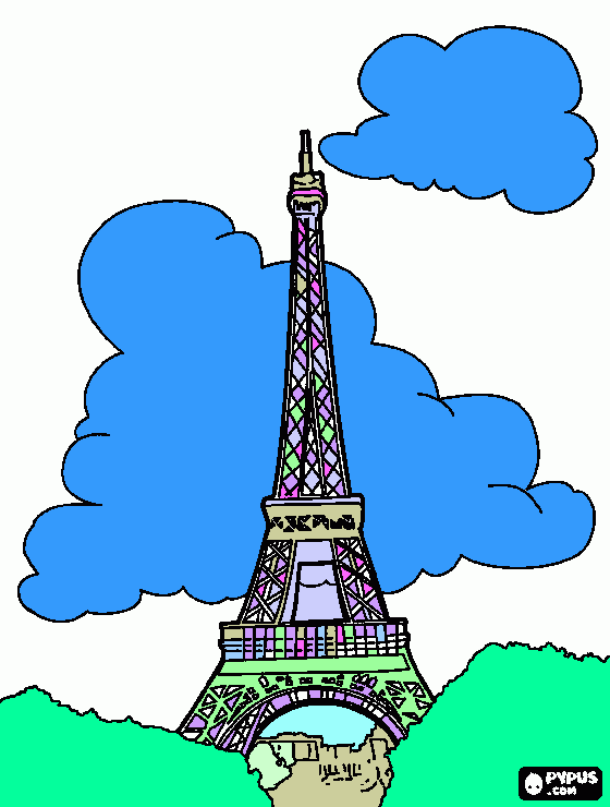 The Eiffel Tower in Paris at the Champ de Mars to the banks of the Seine coloring page coloring page
