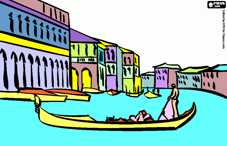 The famous canals of the city of Venice with the typical gondolas coloring page coloring page
