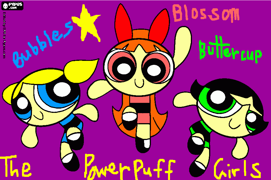 The PowerPuff Girls: Bubbles, Blossom and Buttercup  coloring page