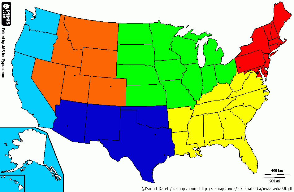 The regions of the usa  coloring page