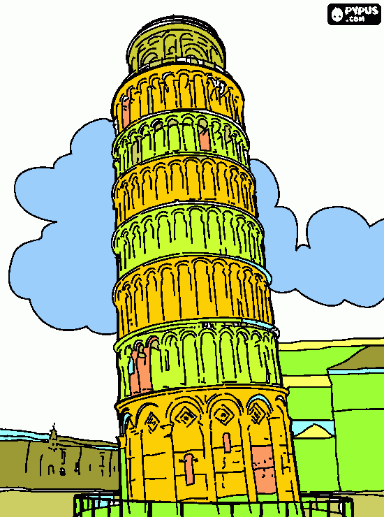 The Tower of Pisa, the Leaning Tower is the bell tower of the cathedral of Pisa, Italy coloring page coloring page