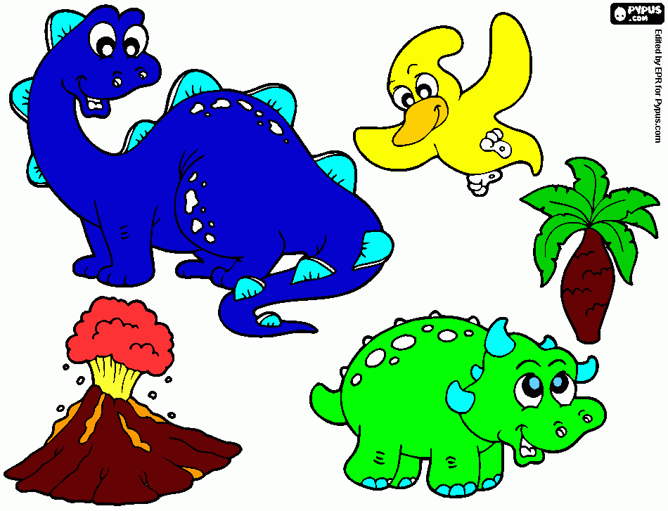 three dinosuars. coloring page